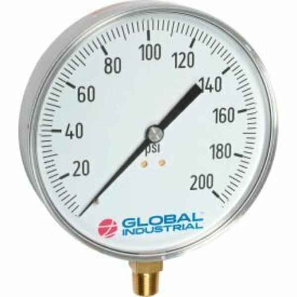 Wika Instrument Global Industrial„¢ 4-1/2" Contractor Gauge, 200 PSI, 1/4" NPT LM, Stainless Steel 52926339